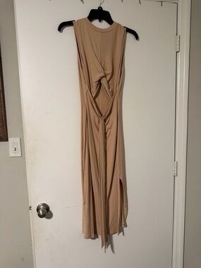 Sleeveless Twist-Front Maxi Dress in Beige